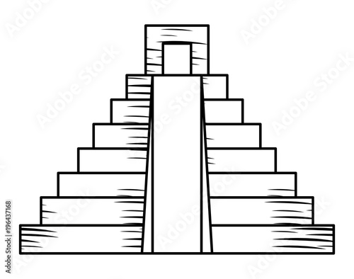 sketch of mexican pyramid icon over white background, vector illustration