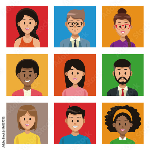 People cartoon on colorful squares vector illustration graphic design