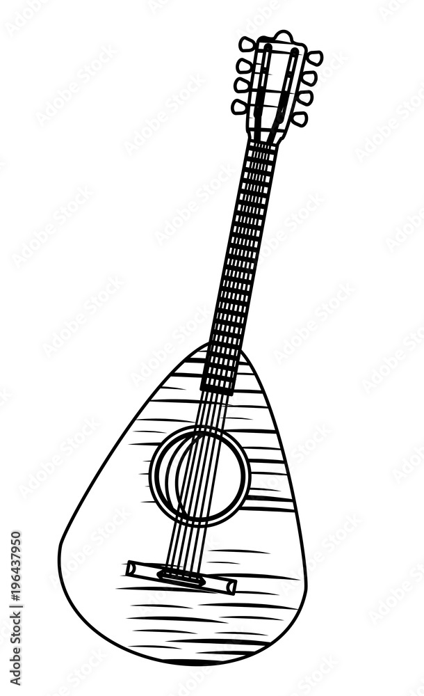 sketch of lute guitar icon over white background, vector illustration