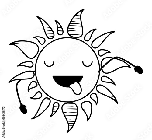 sketch of kawaii sun showing the tongue over white background, vector illustration
