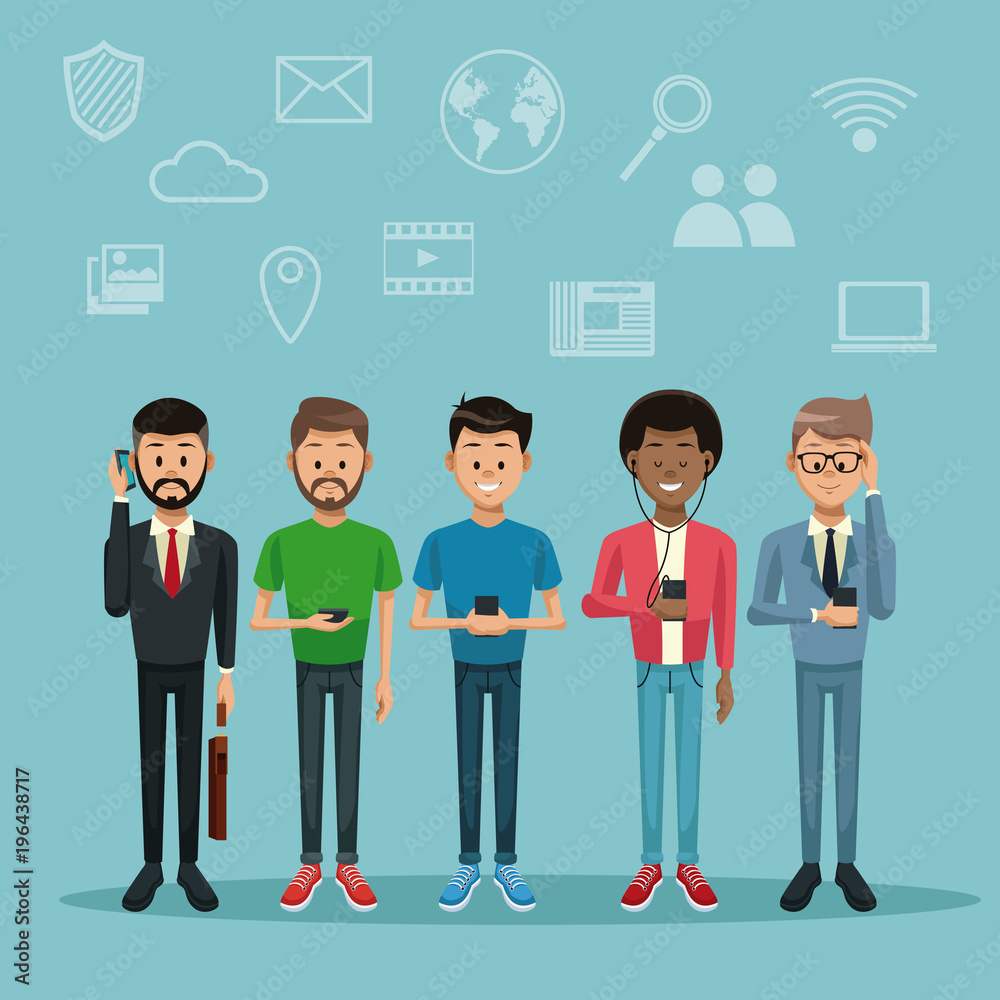 Young mens with smartphone on social media vector illustration graphic design Young mens with smartphone on social media vector illustration graphic design