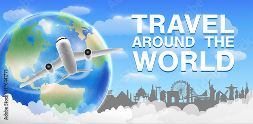airplane fly travel around the world banner