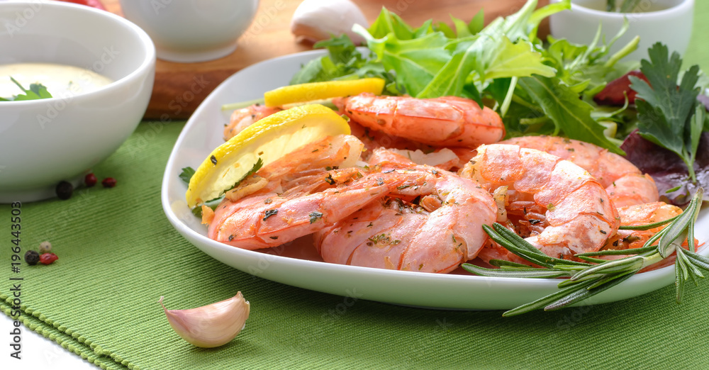 Prawns Shrimps roasted with garlic and rosemary Prawns Shrimps roasted with garlic and rosemary