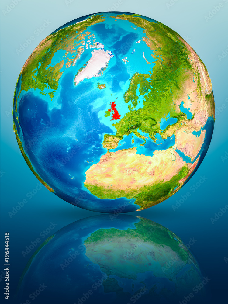 Fototapeta premium United Kingdom on Earth on reflective surface