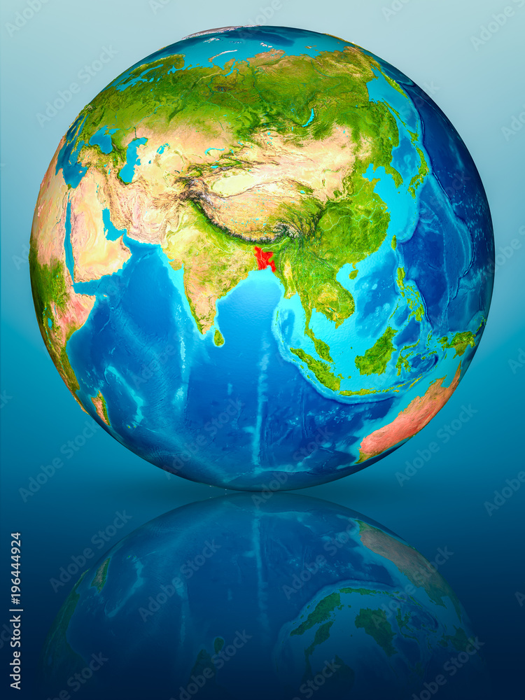 Fototapeta premium Bangladesh on Earth on reflective surface
