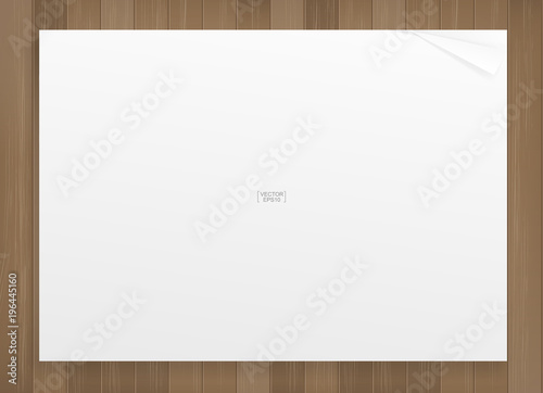White paper sheet on wood pattern and texture background. Vector illustration.