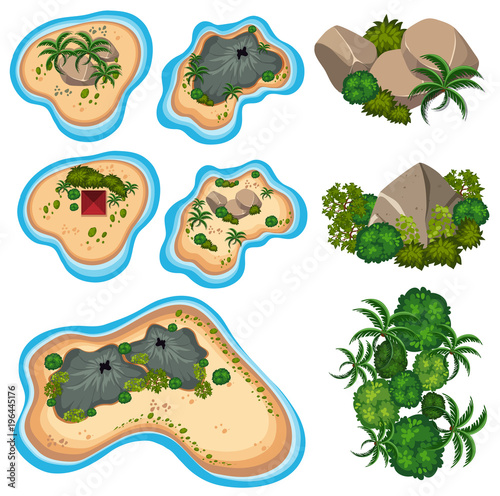 Aerial view of different islands and trees