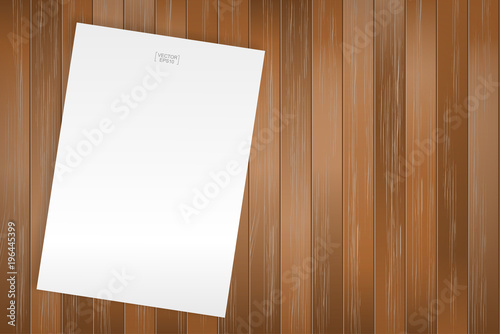 White paper sheet on wood pattern and texture background. Vector illustration.