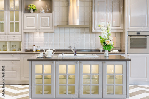 Wallpaper Mural Modern, bright, clean kitchen interior with stainless steel appliances in a luxury apartment. Torontodigital.ca