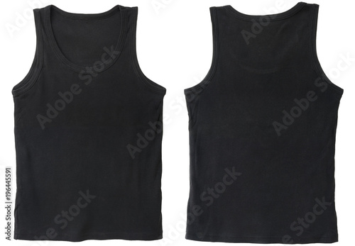 Blank tank top color black front and back view on white background photo