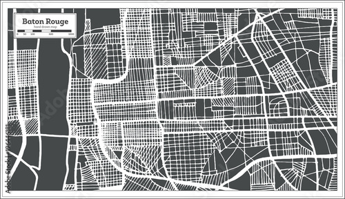 Baton Rouge Louisiana USA City Map in Retro Style. Outline Map.