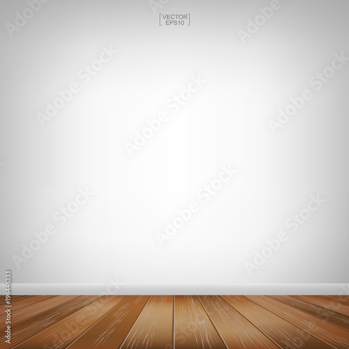 Empty wooden room space and white wall background. Vector illustration.