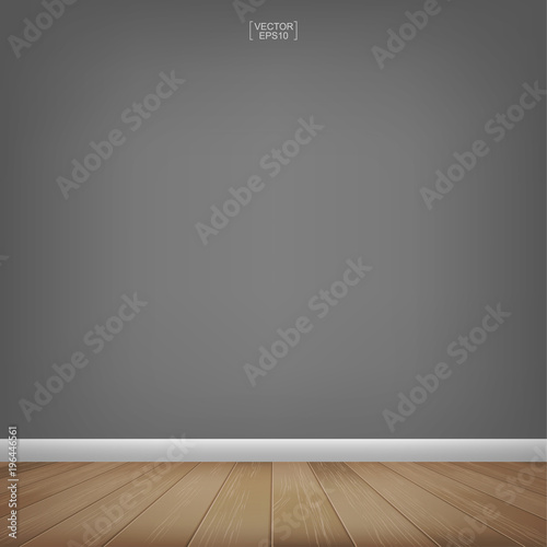 Empty room space and gray wall background with wooden floor perspective pattern and texture. Vector illustration.