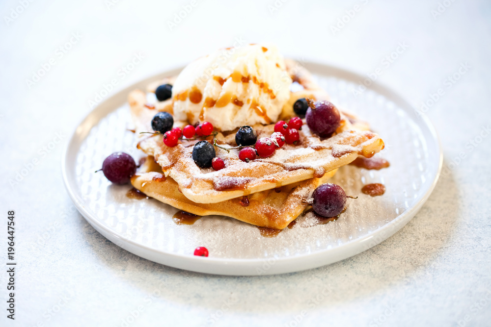 Homemade waffles with berries