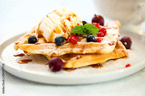 Homemade waffles with berries