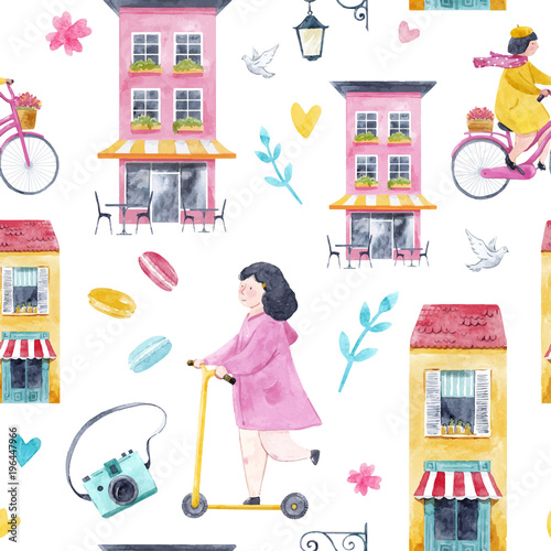 Watercolor baby vector pattern