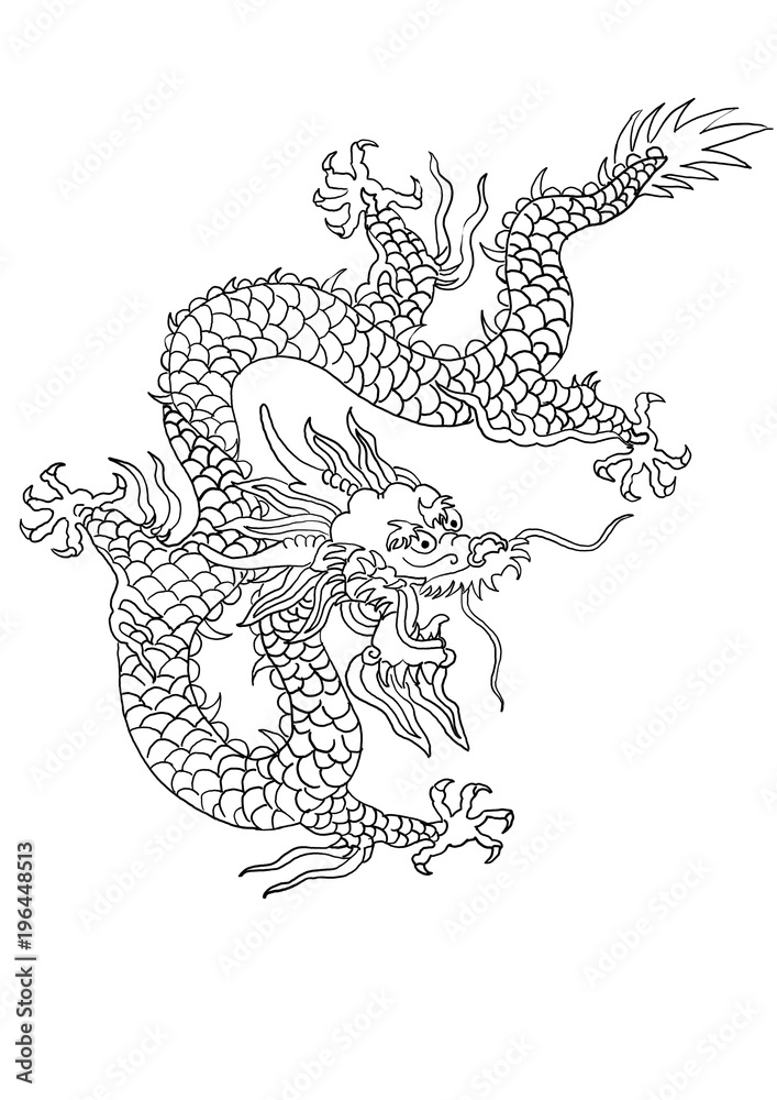 Fototapeta premium chinese dragon pattern illustration,hand drawn painting