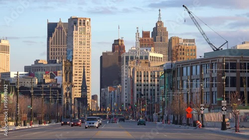 Nice shot looking down a broad boulevard at downtown Detroit, Michigan.
