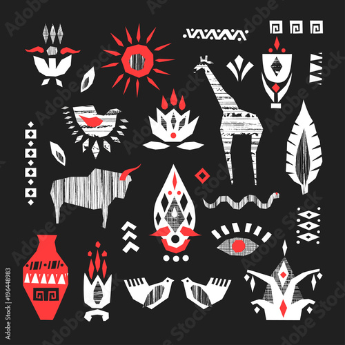 Vector hand-drawn set of nature elements of Africa.