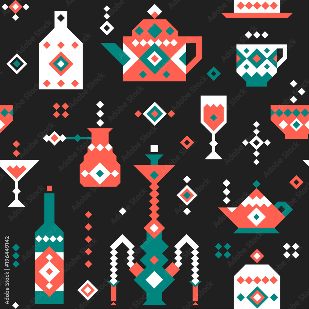Vector pixel seamless pattern for a cafe.