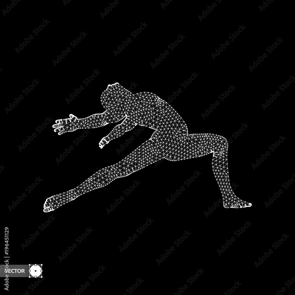 Fototapeta premium Man is posing and dancing. Silhouette of a dancer. 3d model of man. Sport symbol. Vector illustration.