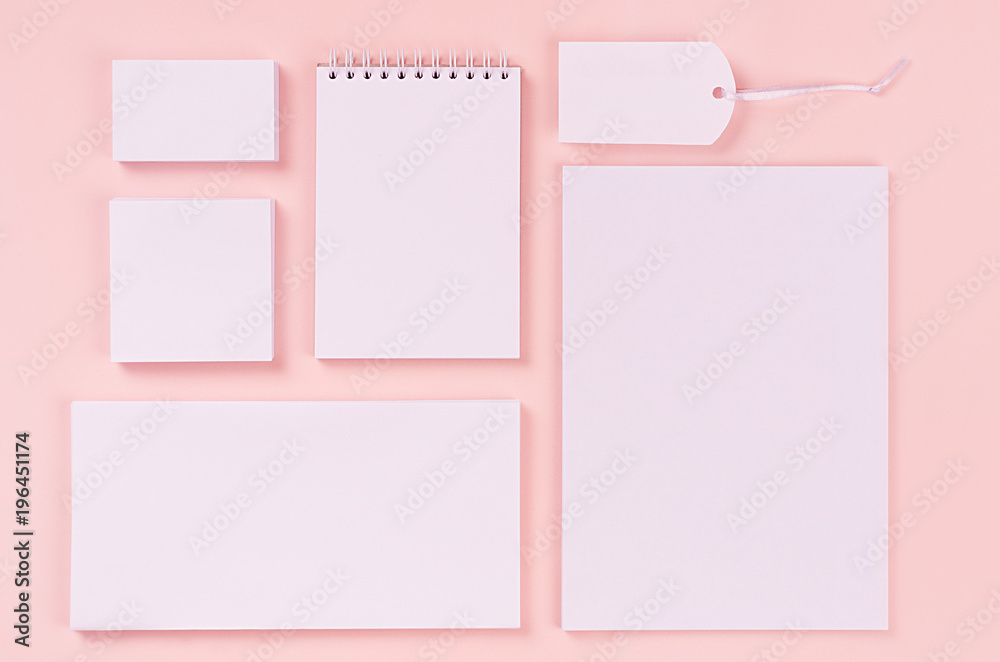 Corporate identity template with white stationery set on soft pastel pink background. Mock up for branding, business presentations and portfolios. Corporate identity template with white stationery set on soft pastel pink background. Mock up for branding, business presentations and portfolios.