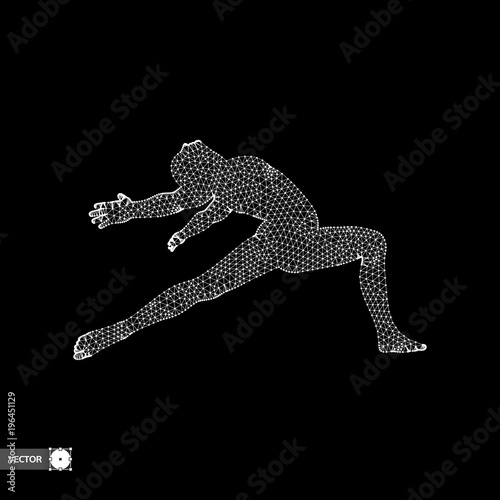 Man is posing and dancing. Silhouette of a dancer. 3d model of man. Sport symbol. Vector illustration.