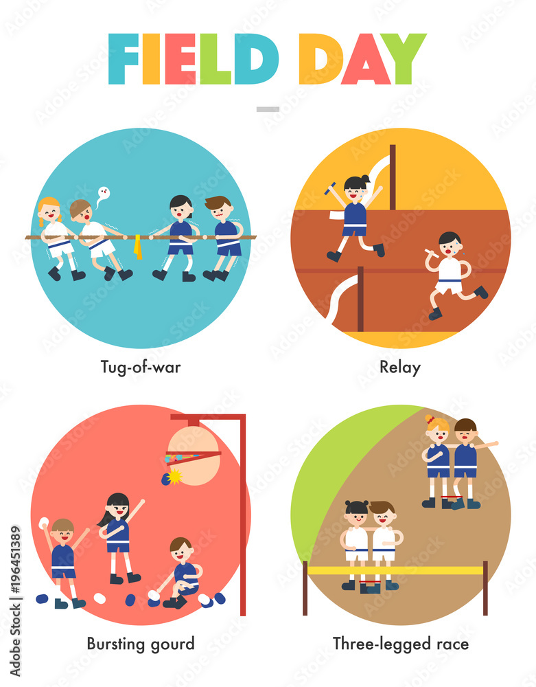 field day, cute children are playing games. vector flat design illustration set field day, cute children are playing games. vector flat design illustration set