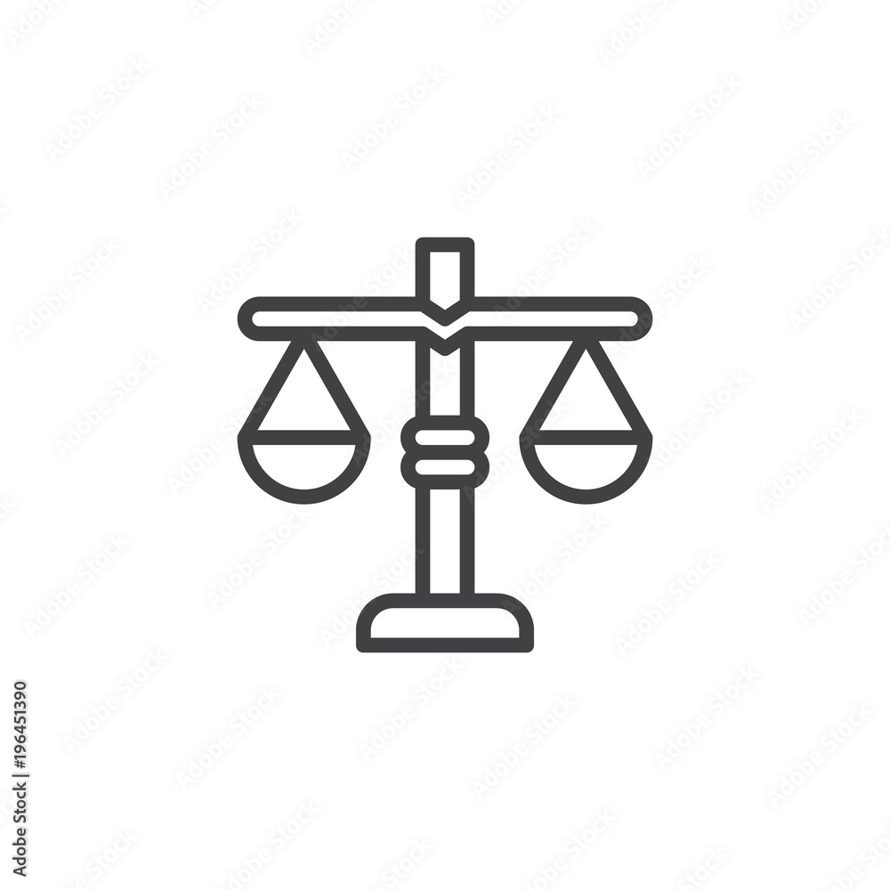 Libra scales outline icon. linear style sign for mobile concept and web design. Weight justice simple line vector icon. Symbol, logo illustration. Pixel perfect vector graphics