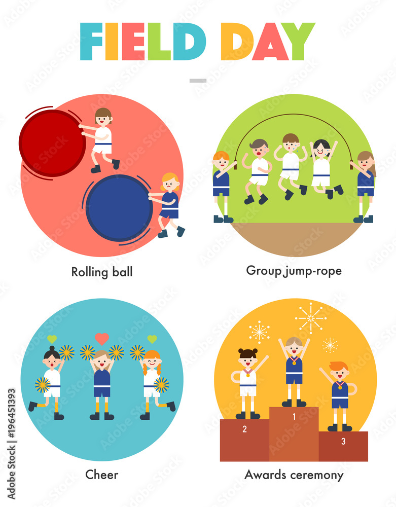 field day, cute children are playing games. vector flat design