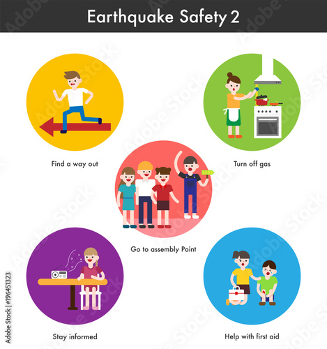 earthquake situation information vector flat design illustration set 