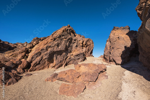 Rocky landscape in Teide national park. This natural scenary was used for the fim clash of Titans, Tenerife, Canary islands, Spain.