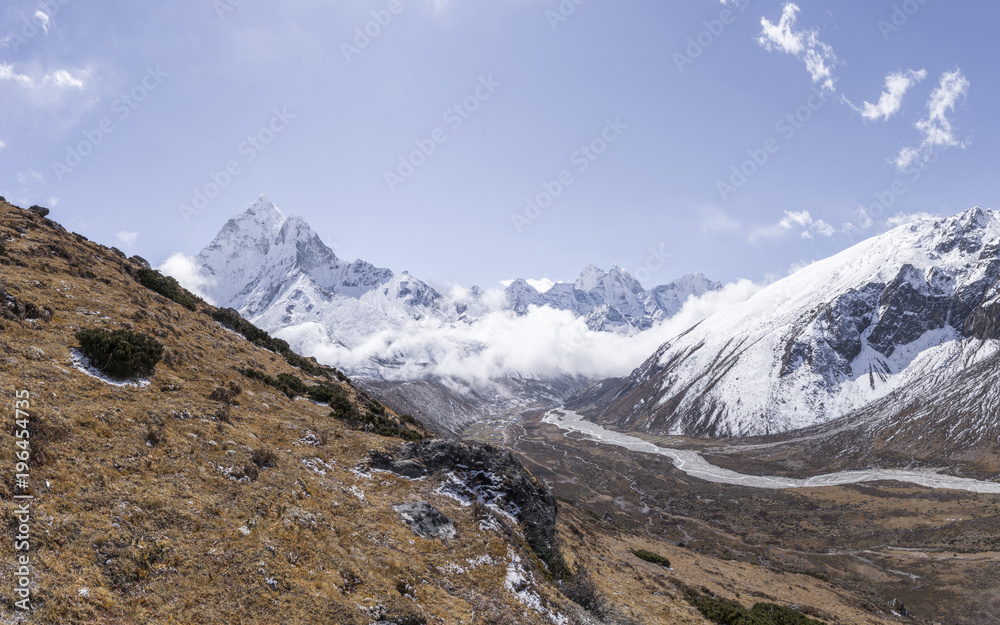 Ama Dablam summit and Pheriche valley in Nepal
