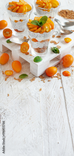 Fototapeta Naklejka Na Ścianę i Meble -  Chia pudding parfait with kumquat