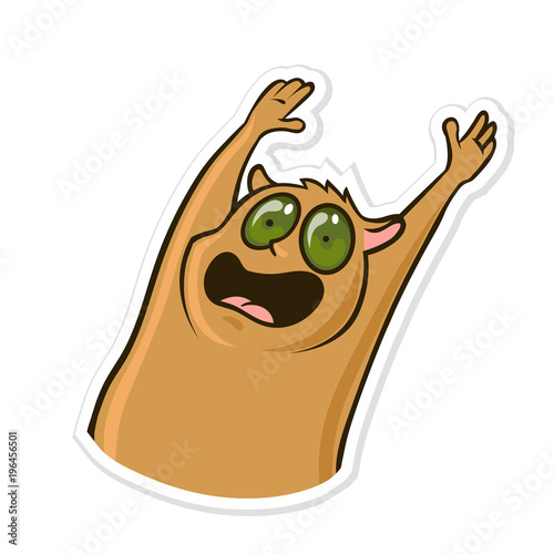 Sticker for messenger with funny animal. Scared, panicked hamster. Vector illustration, isolated on white background.