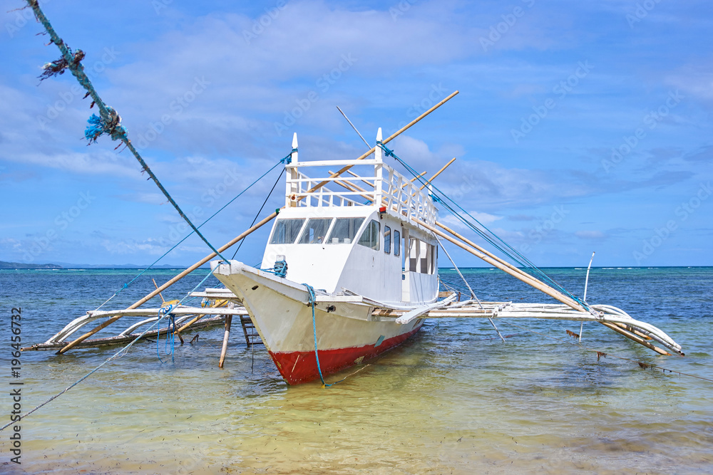 Bangka fishing boat on the Boracay bay, Philippines Stock Photo