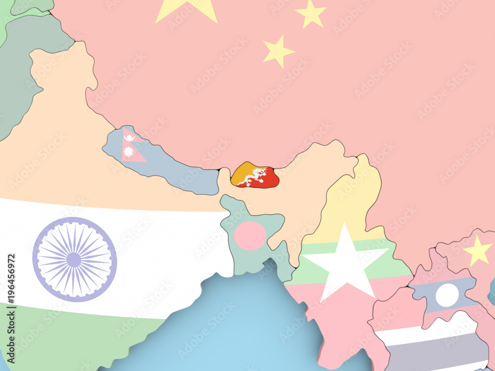 Map of Bhutan with flag on globe