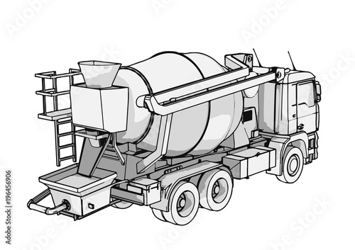sketch of concrete mixer vector