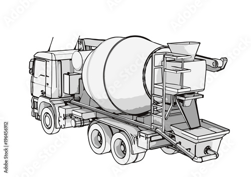 sketch of concrete mixer vector