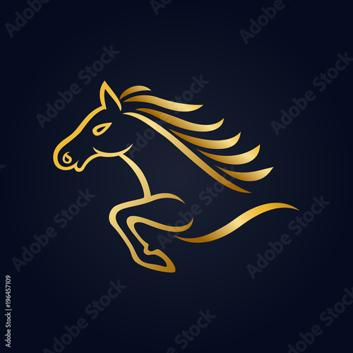 Mascot horse golden on black background