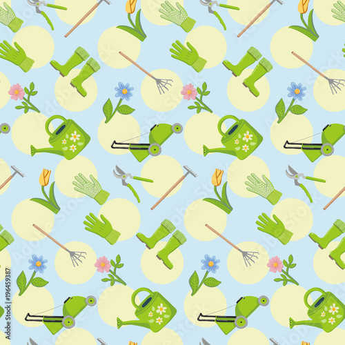Sweet gardening seamless pattern with pastel colors