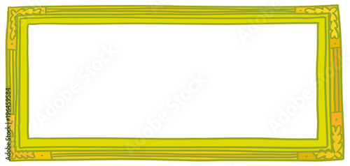 Hand drawn slim golden frame, isolated on white background