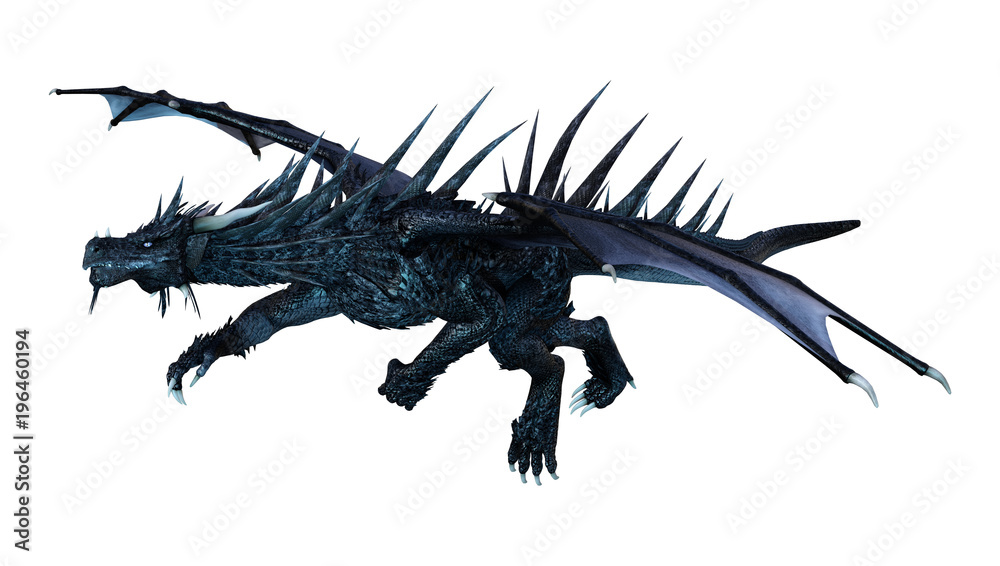 3D Rendering Fantasy Black Dragon on White 3D Rendering Fantasy Black Dragon on White