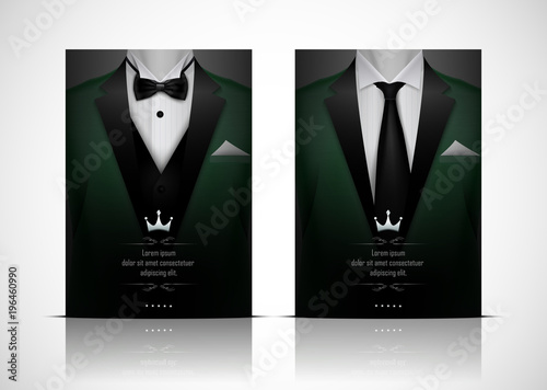 Green Suit and Tuxedo with black bow tie