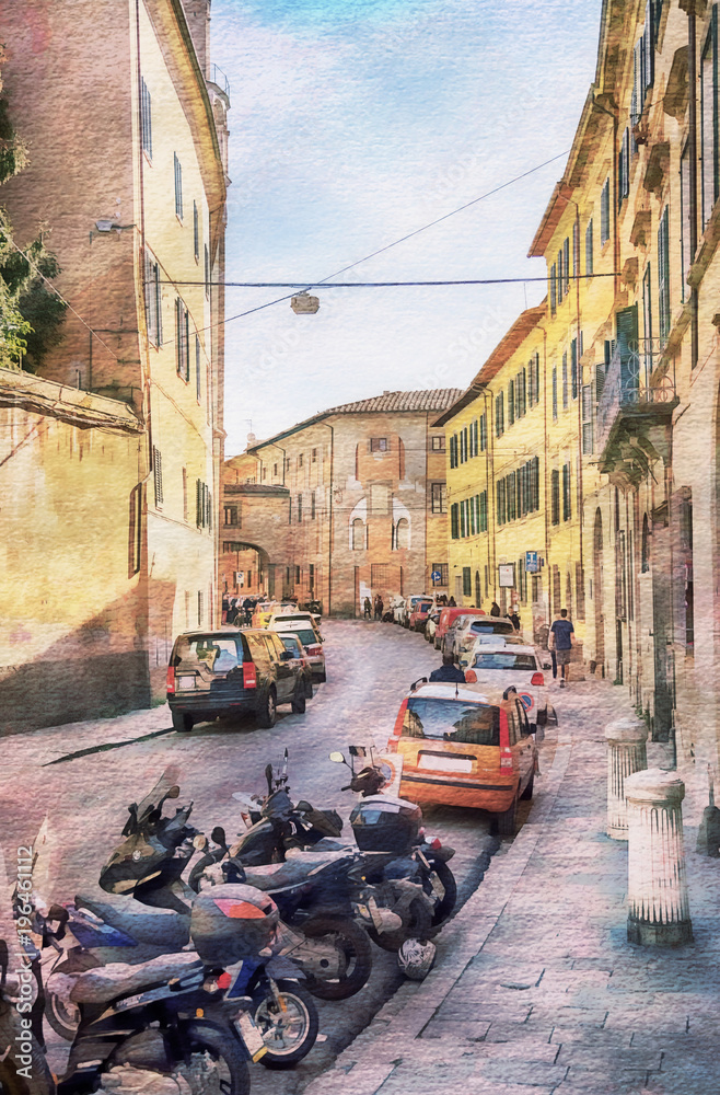 watercolor style, Italy, Pisa