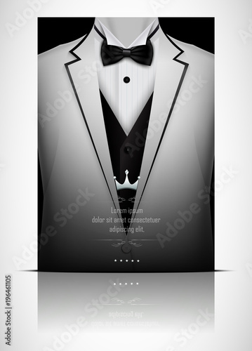 White suit and tuxedo with black bow tie