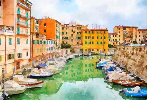 Quadro em tela watercolor style, Livorno