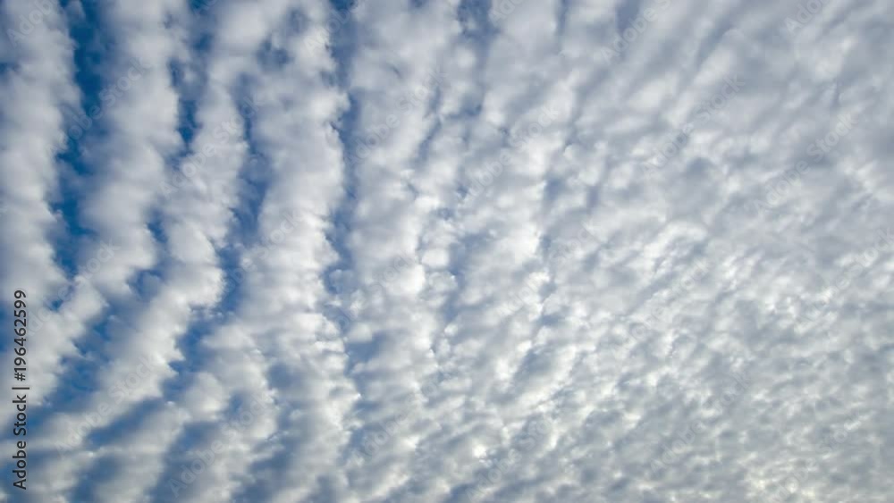 Time lapse shot of white altocumulus clouds passing overhead.