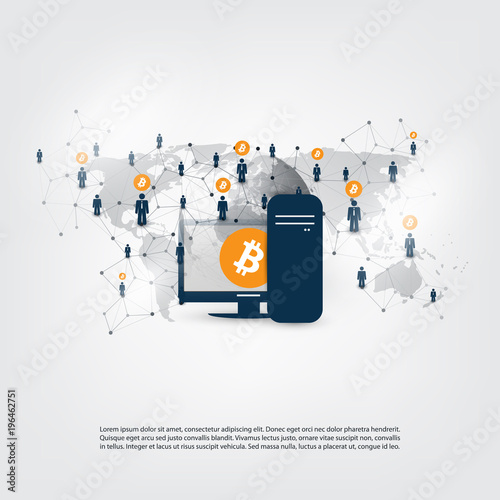 Networks - Business and Global Financial Connections, Cryptocurrency, Bitcoin Trading, Online Banking and Money Transfer Concept Design, Vector Illustration