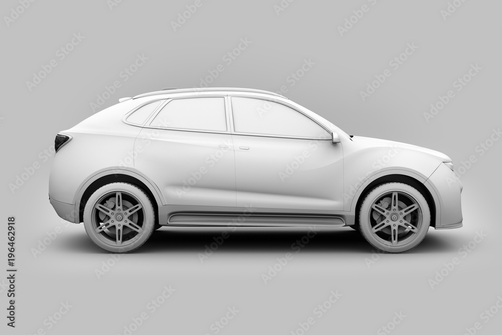 Clay model rendering of Electric SUV concept car. 3D rendering image. Clay model rendering of Electric SUV concept car. 3D rendering image.